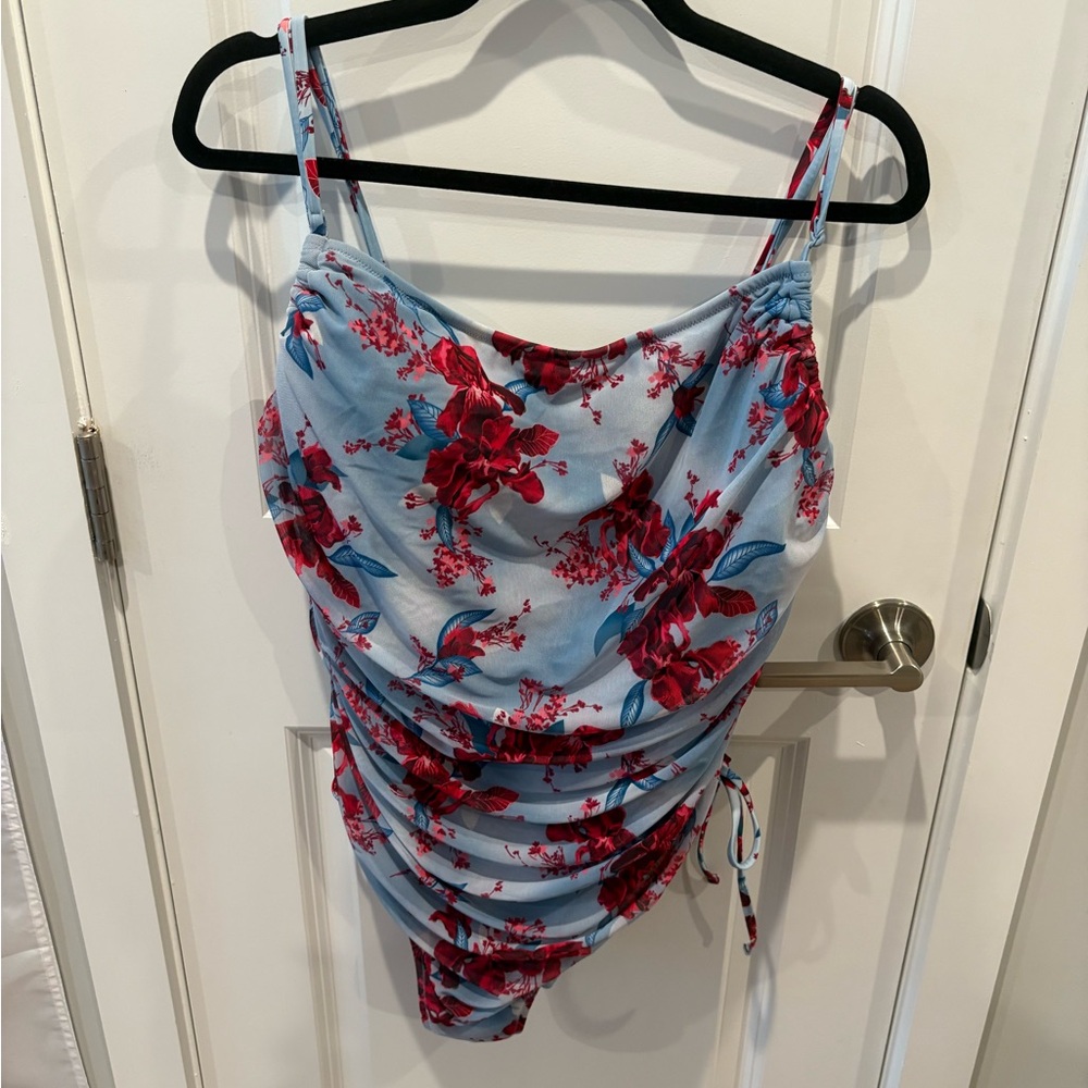 JCrew Floral One Piece Swimsuit - Red and Blue